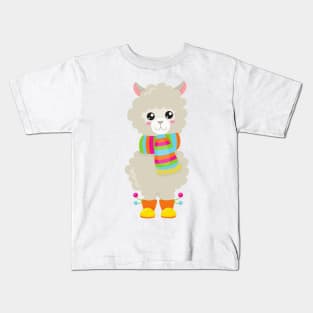 Cute Llama, Little Llama, Alpaca, Llama With Scarf Kids T-Shirt